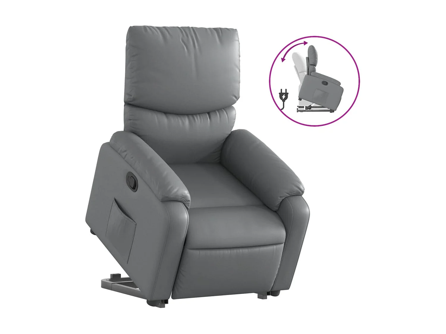 Fauteuil relax TV rembourrage PVC grise 75 x 99 x 99 cm DEC027981