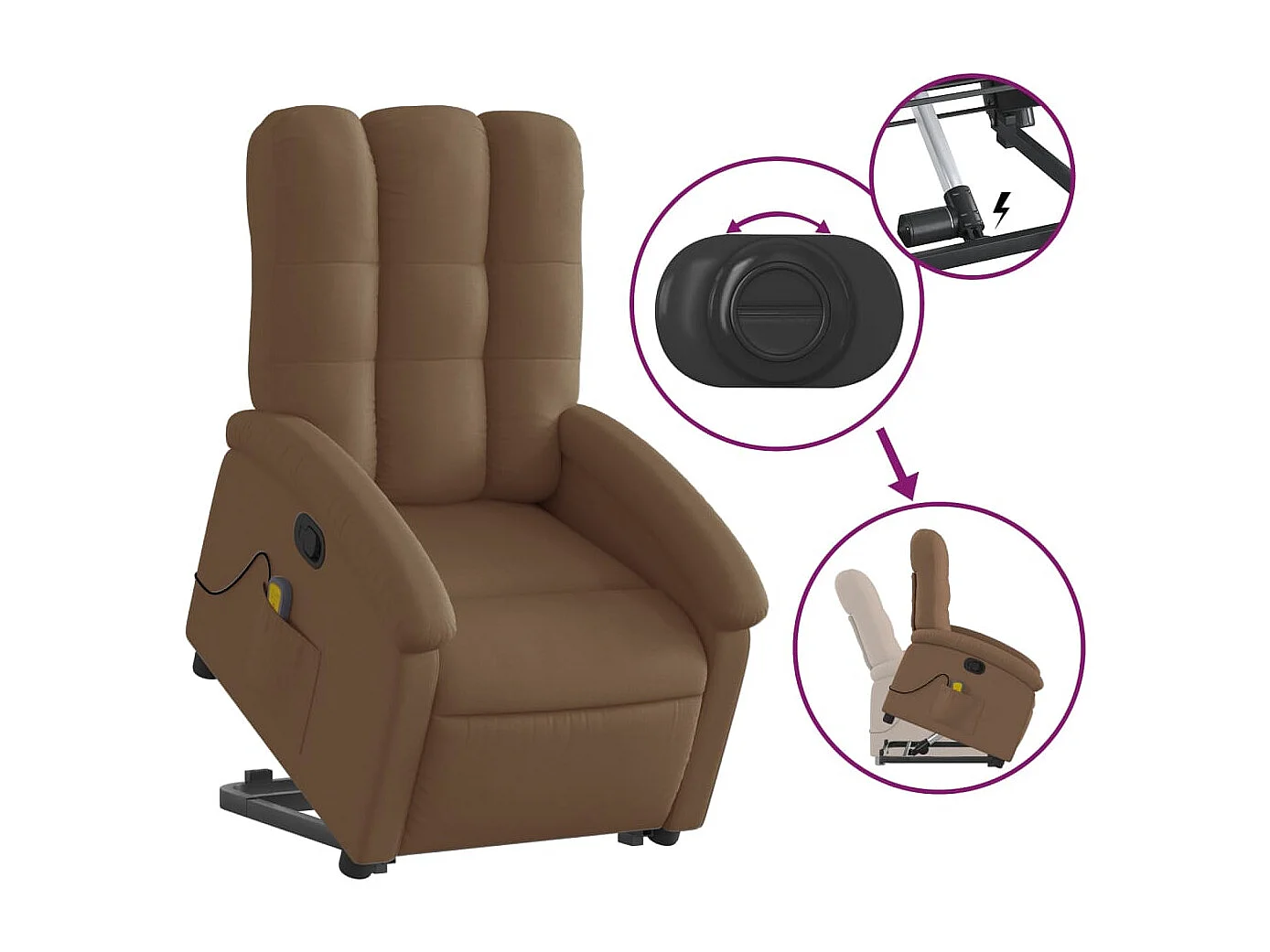 Fauteuil de relaxation TV tissu marron 70 x 93 x 101 cm DEC027009