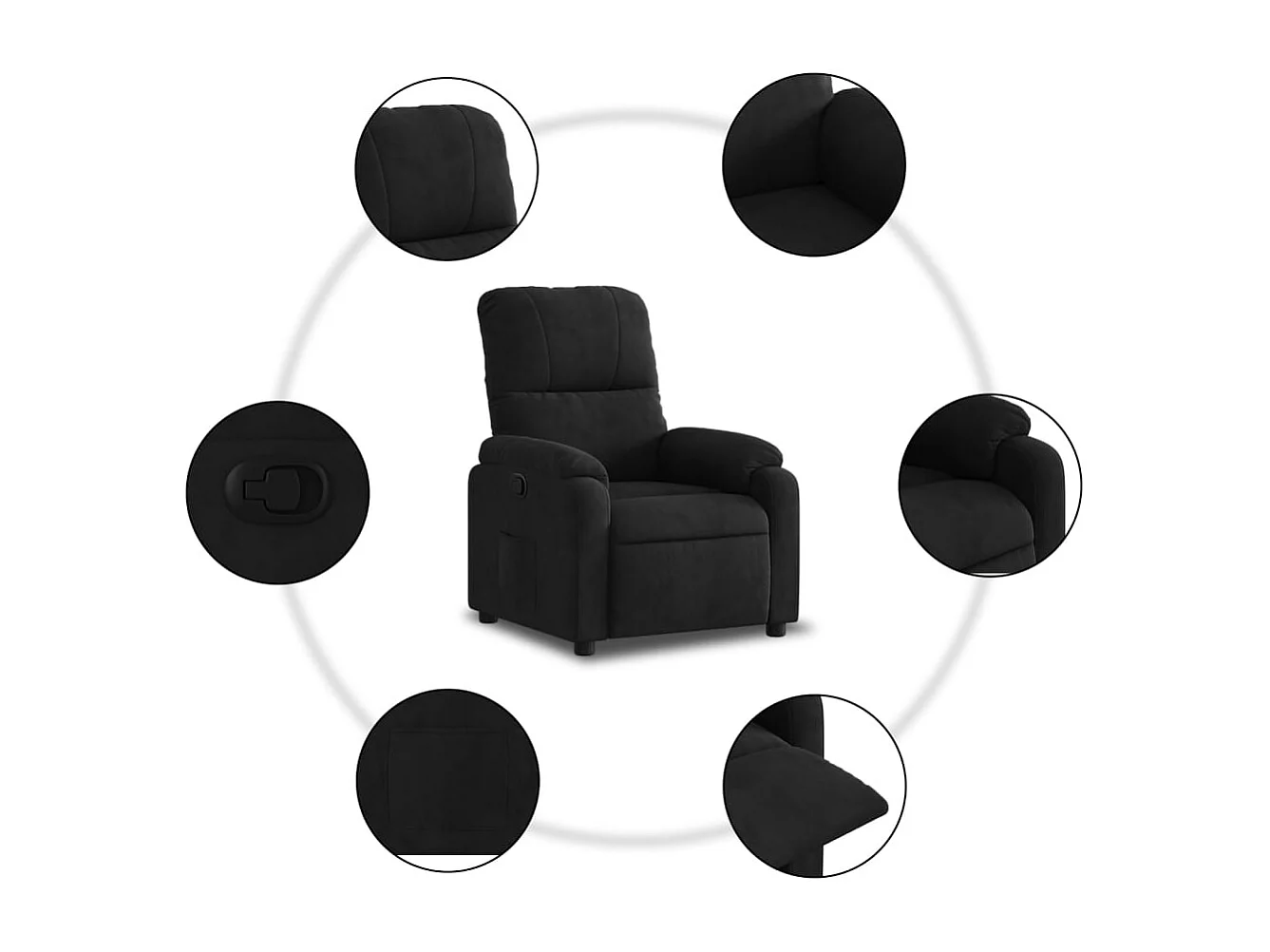 Fauteuil relax TV rembourrage tissu noire 75 x 89.5 x 103.5 cm DEC028122