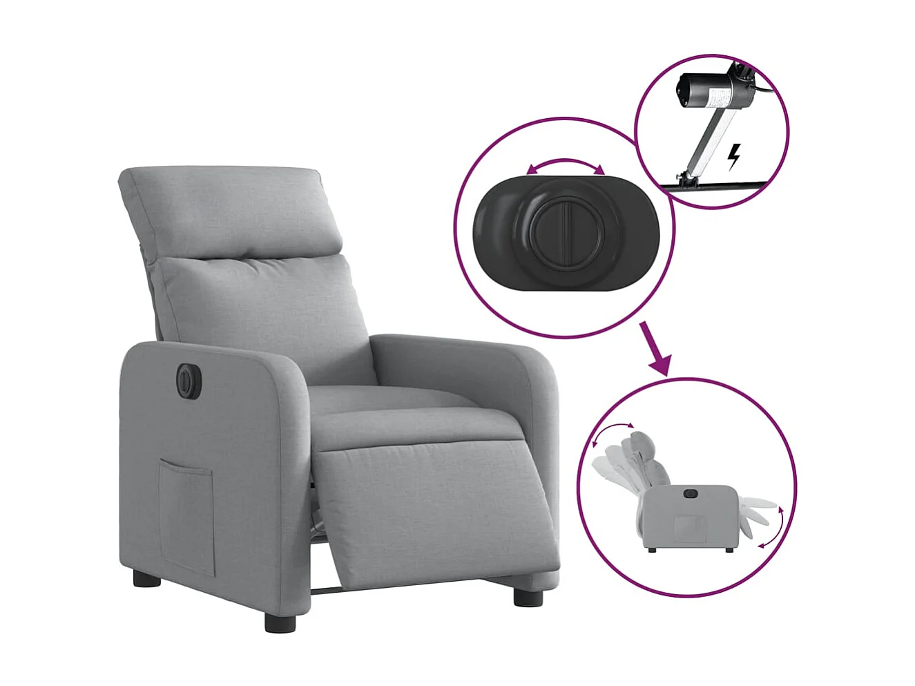 Fauteuil relax TV fonction tissu grise 66 x 89.5 x 95.5 cm DEC028311