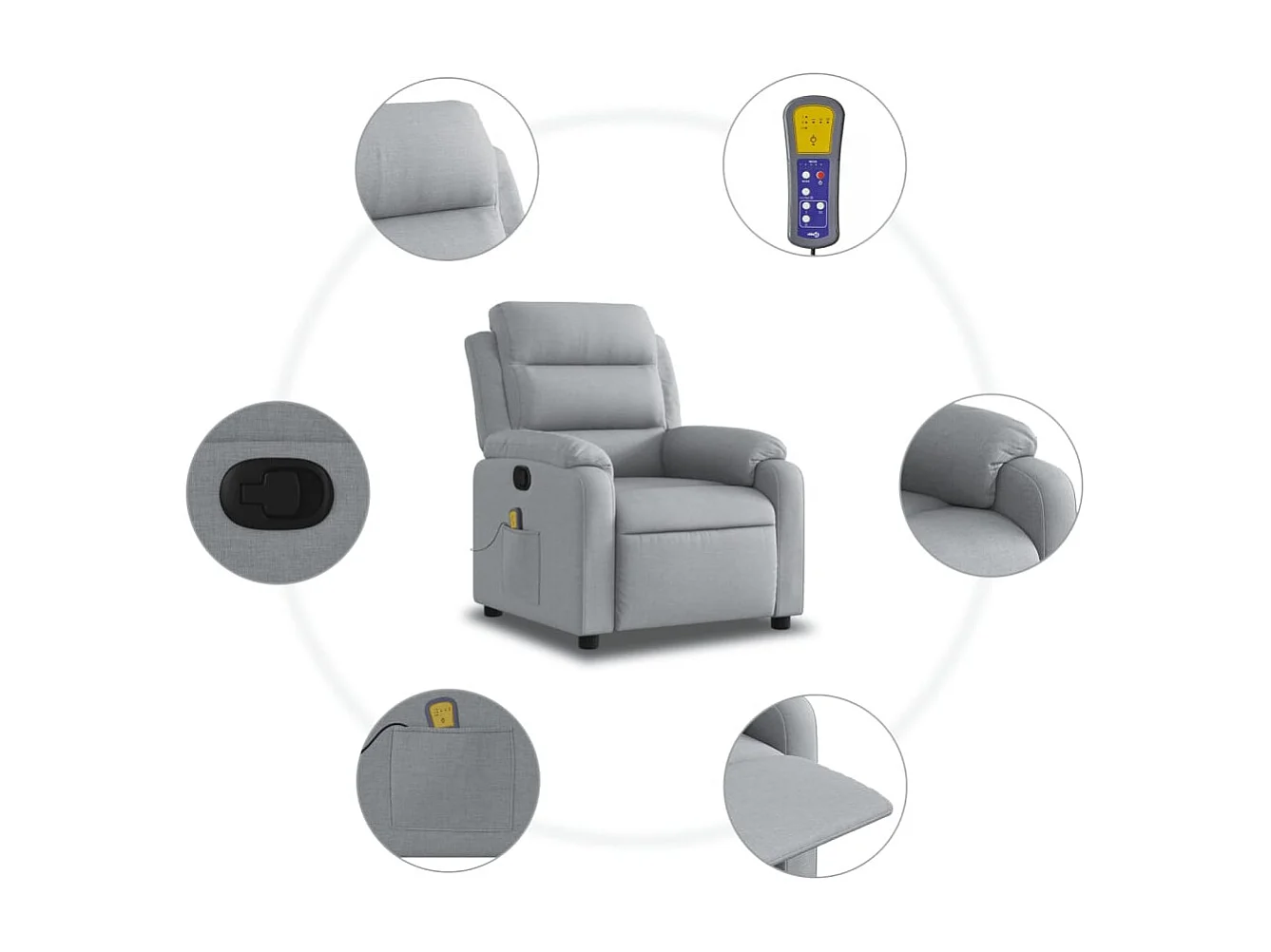 Fauteuil de relaxation TV tissu grise 75 x 92.5 x 100 cm DEC026917