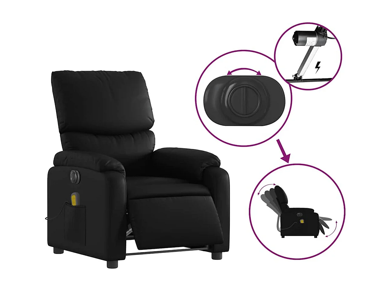 Fauteuil de relaxation TV PVC noire 75 x 99 x 99 cm DEC027215