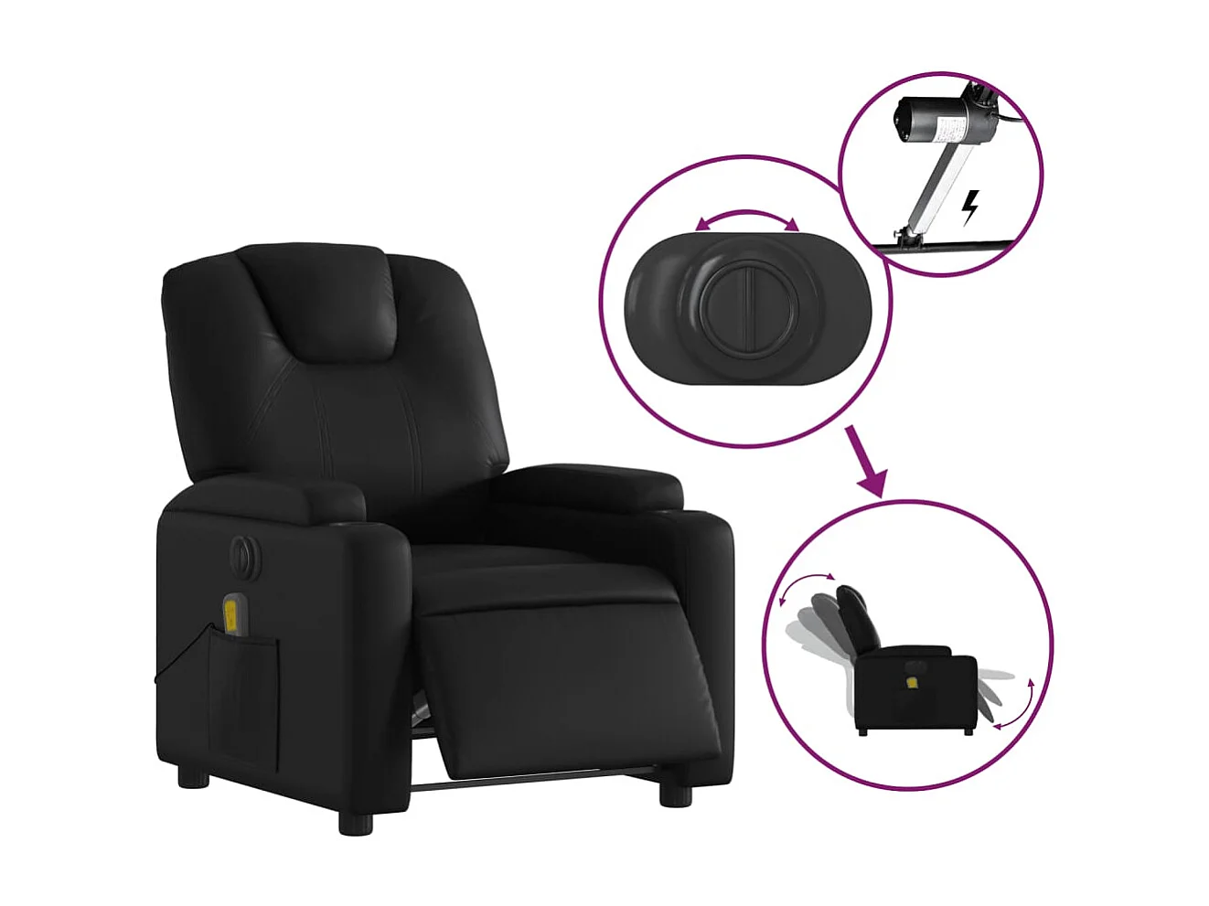 Fauteuil de relaxation TV PVC noire 74 x 88 x 97 cm DEC027218