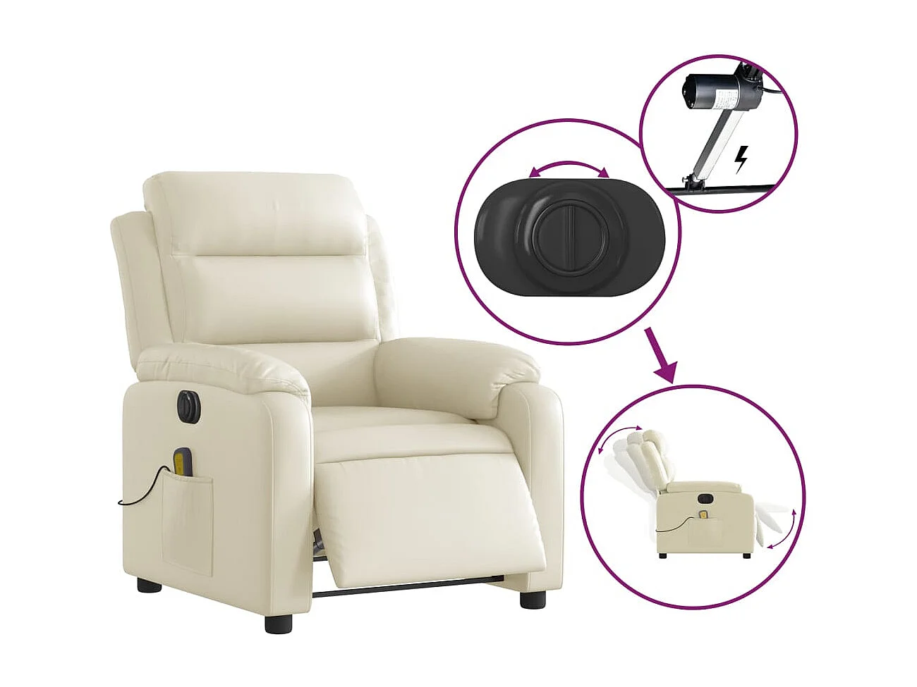 Fauteuil de relaxation TV PVC crème 75 x 92.5 x 100 cm DEC027148