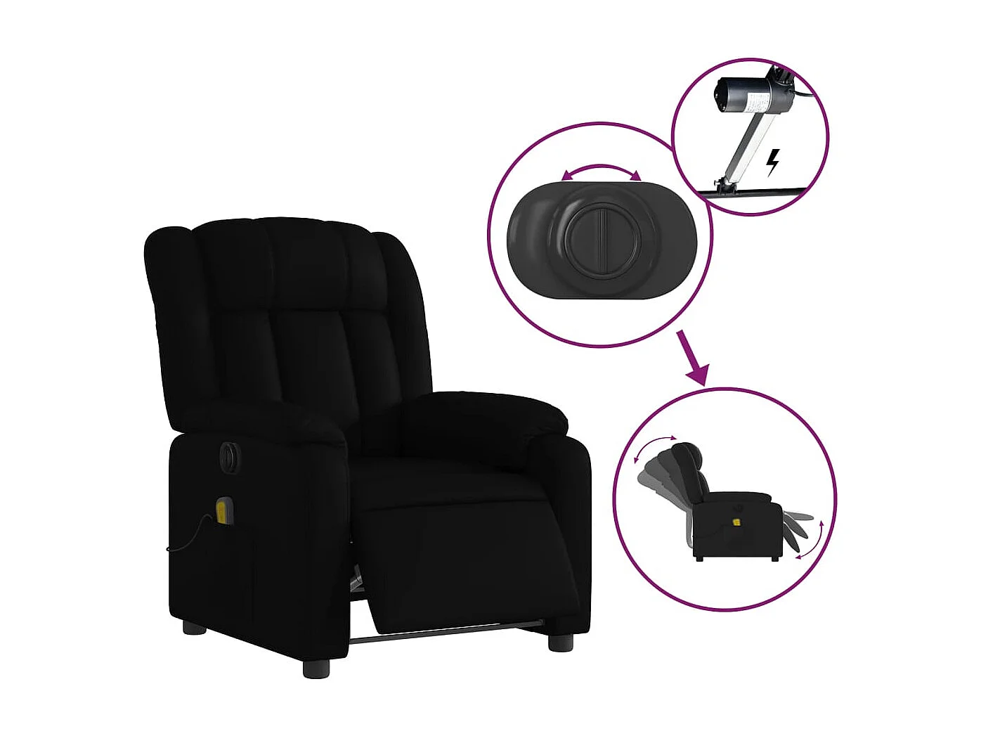 Fauteuil de relaxation TV PVC noire 78 x 92 x 98 cm DEC027212