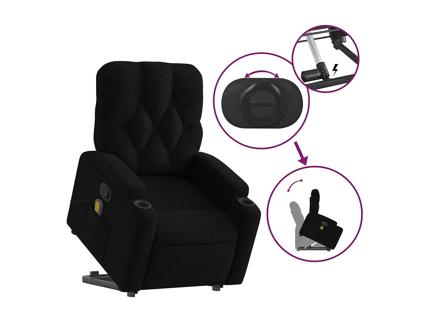 Fauteuil de relaxation TV tissu noire 74 x 86.5 x 93.5 cm DEC027067
