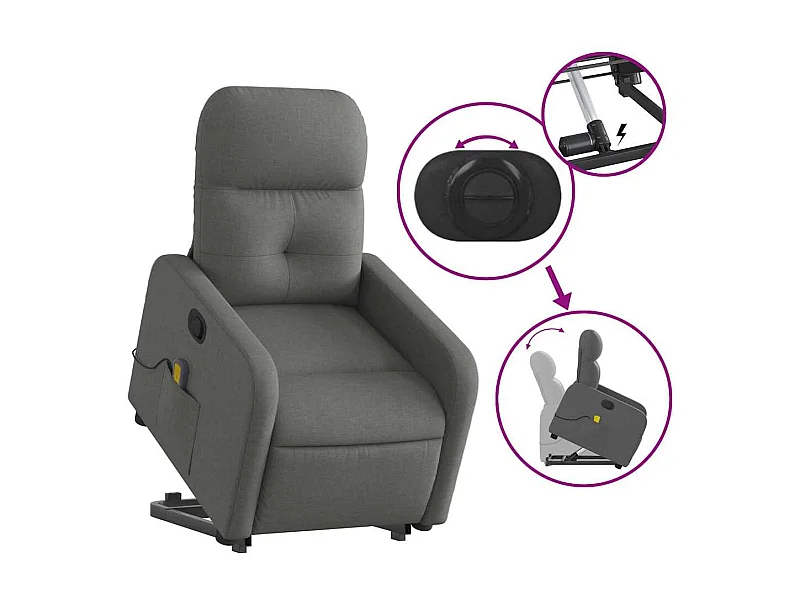 Fauteuil de relaxation TV tissu grise 66 x 89 x 96 cm DEC026953