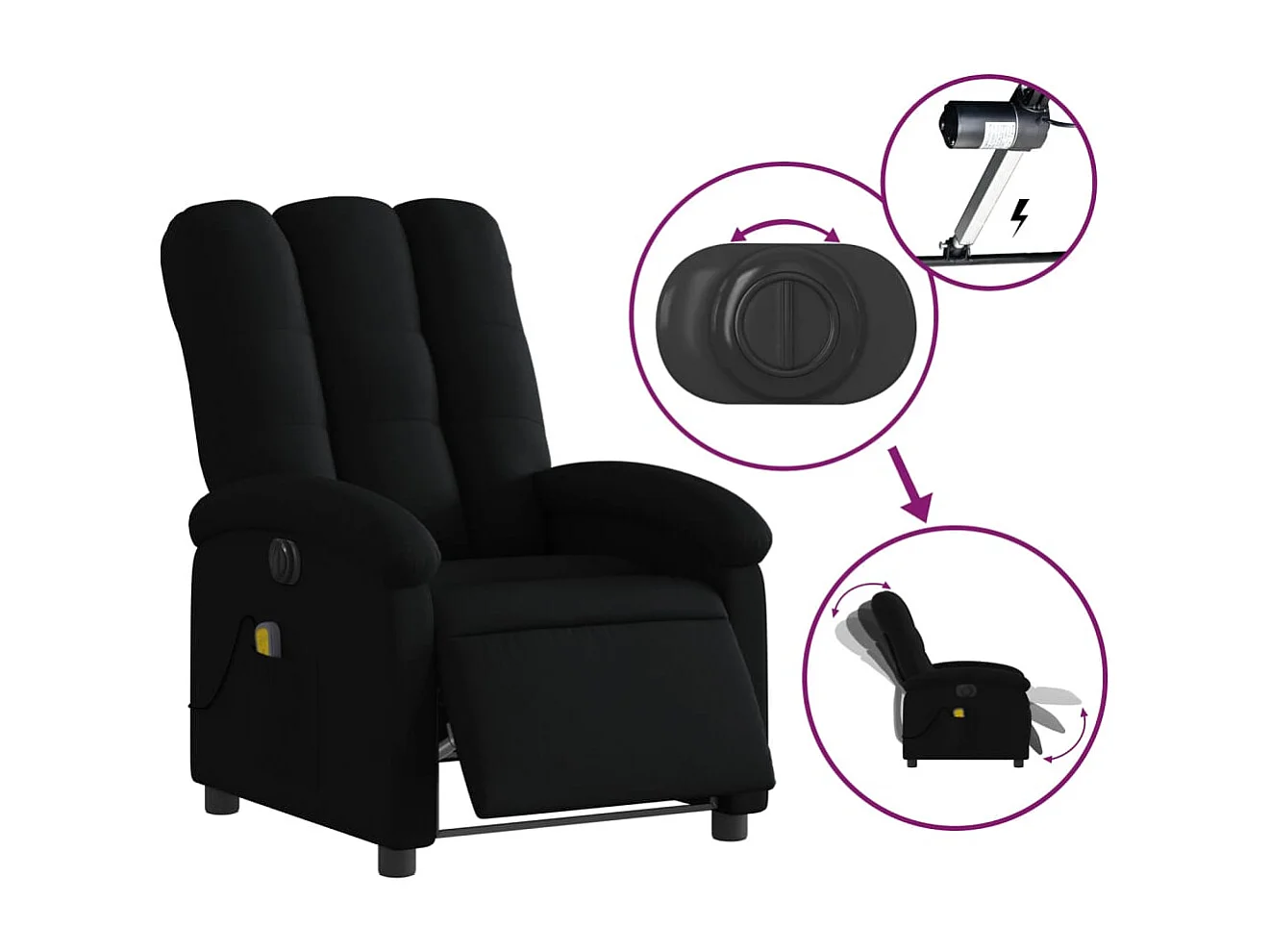 Fauteuil de relaxation TV tissu noire 70 x 93 x 101 cm DEC027230