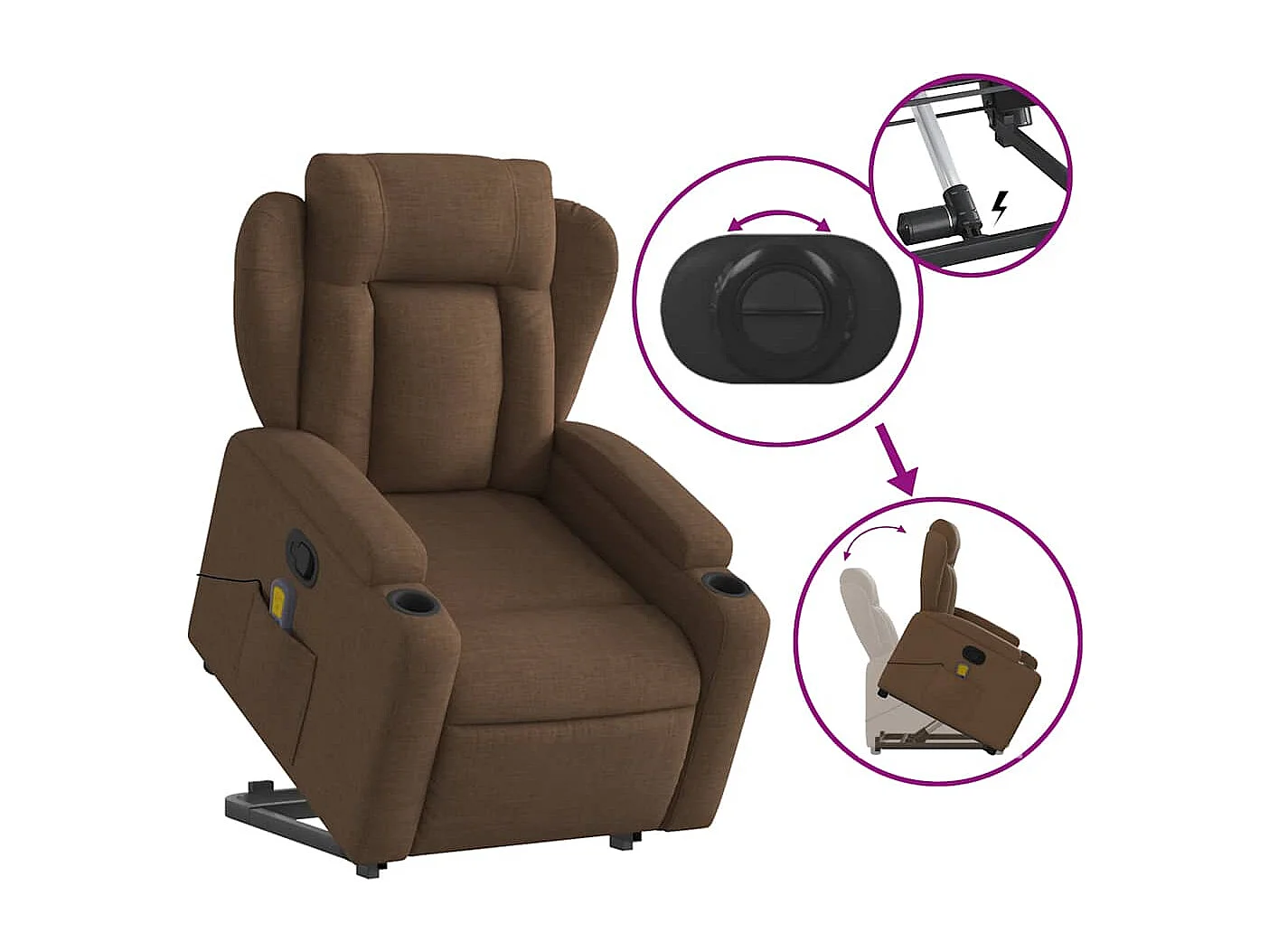 Fauteuil de relaxation TV tissu marron 77 x 94.5 x 100 cm DEC027015