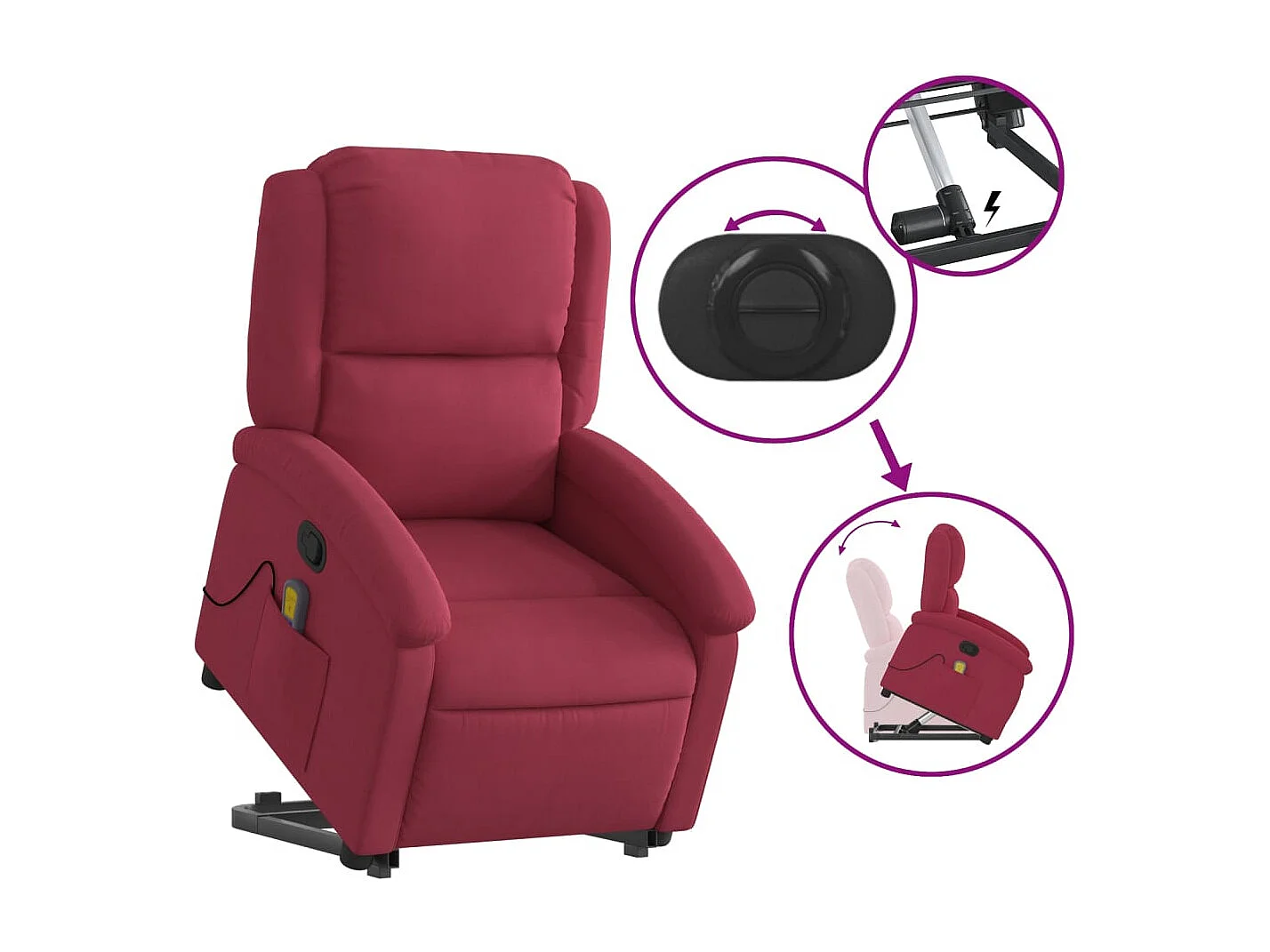 Fauteuil de relaxation TV bordeaux 71 x 86.5 x 99.5 cm DEC027098