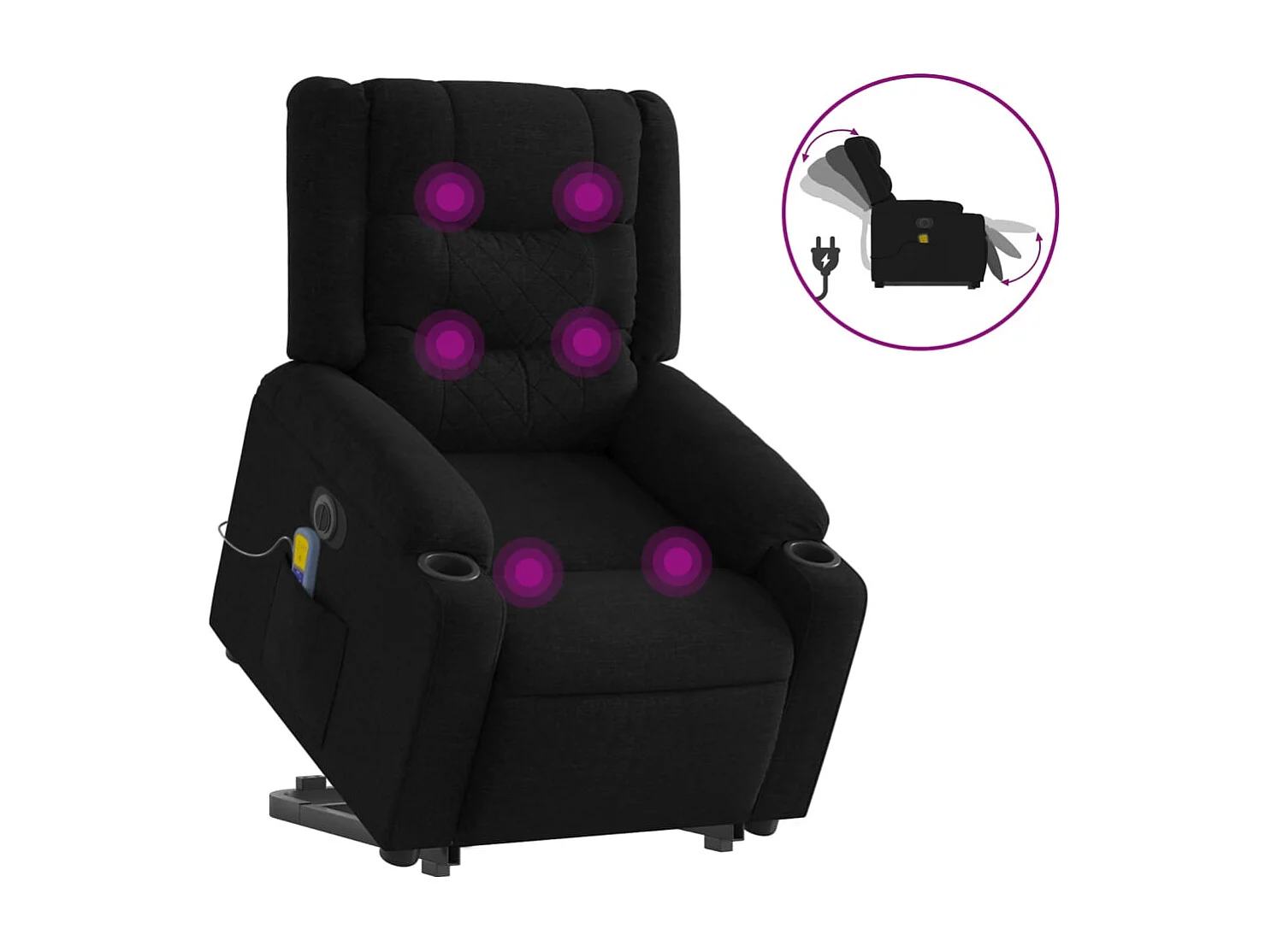 Fauteuil de relaxation fonction tissu noire 77 x 93 x 99 cm DEC027812