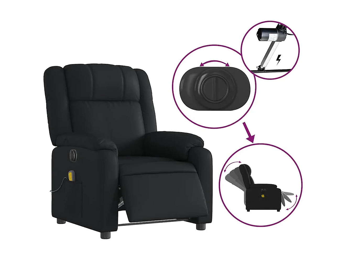 Fauteuil de relaxation TV PVC noire 77 x 95 x 99 cm DEC027219
