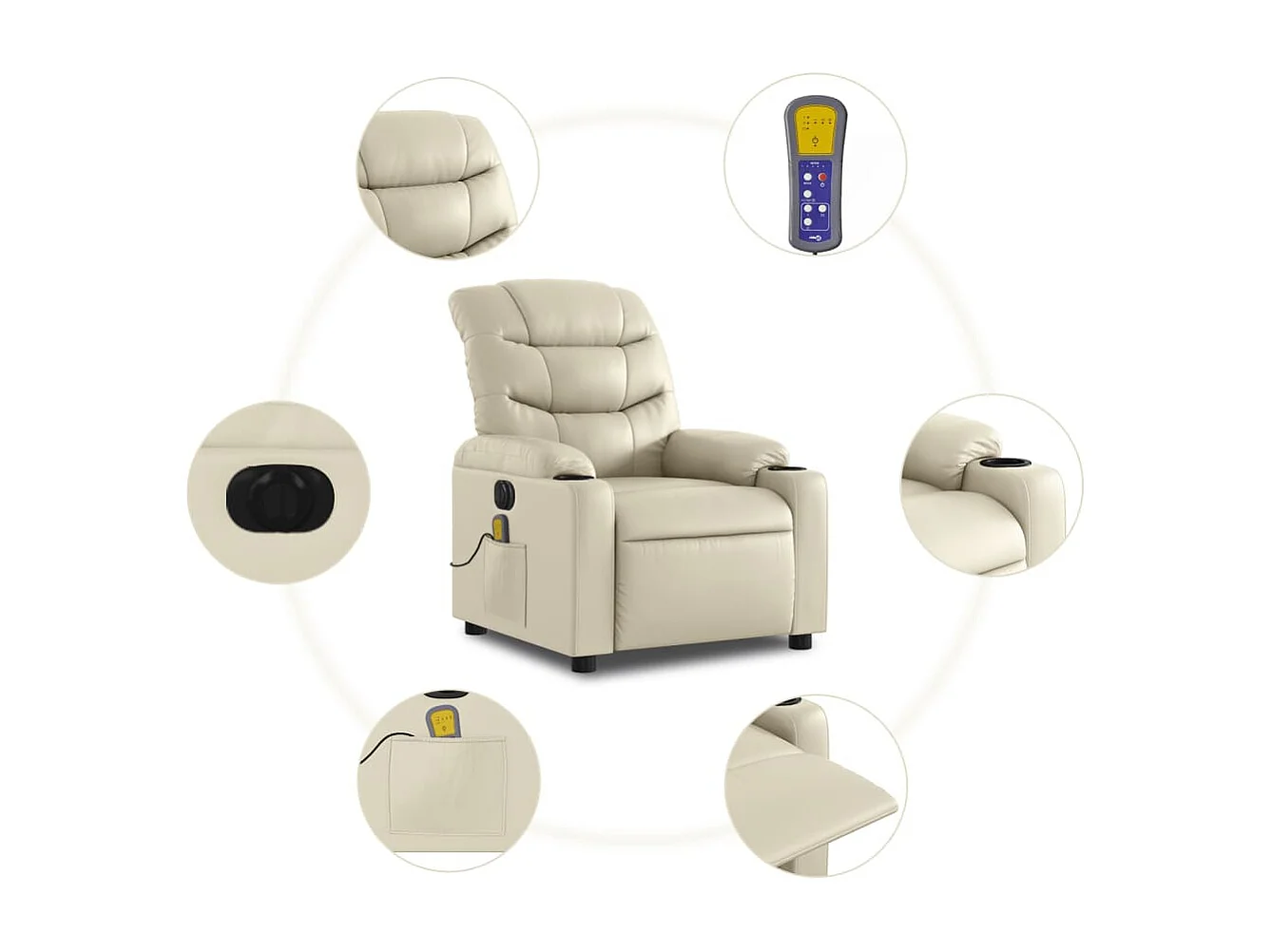 Fauteuil de relaxation TV PVC crème 75.5 x 93 x 99.5 cm DEC027147