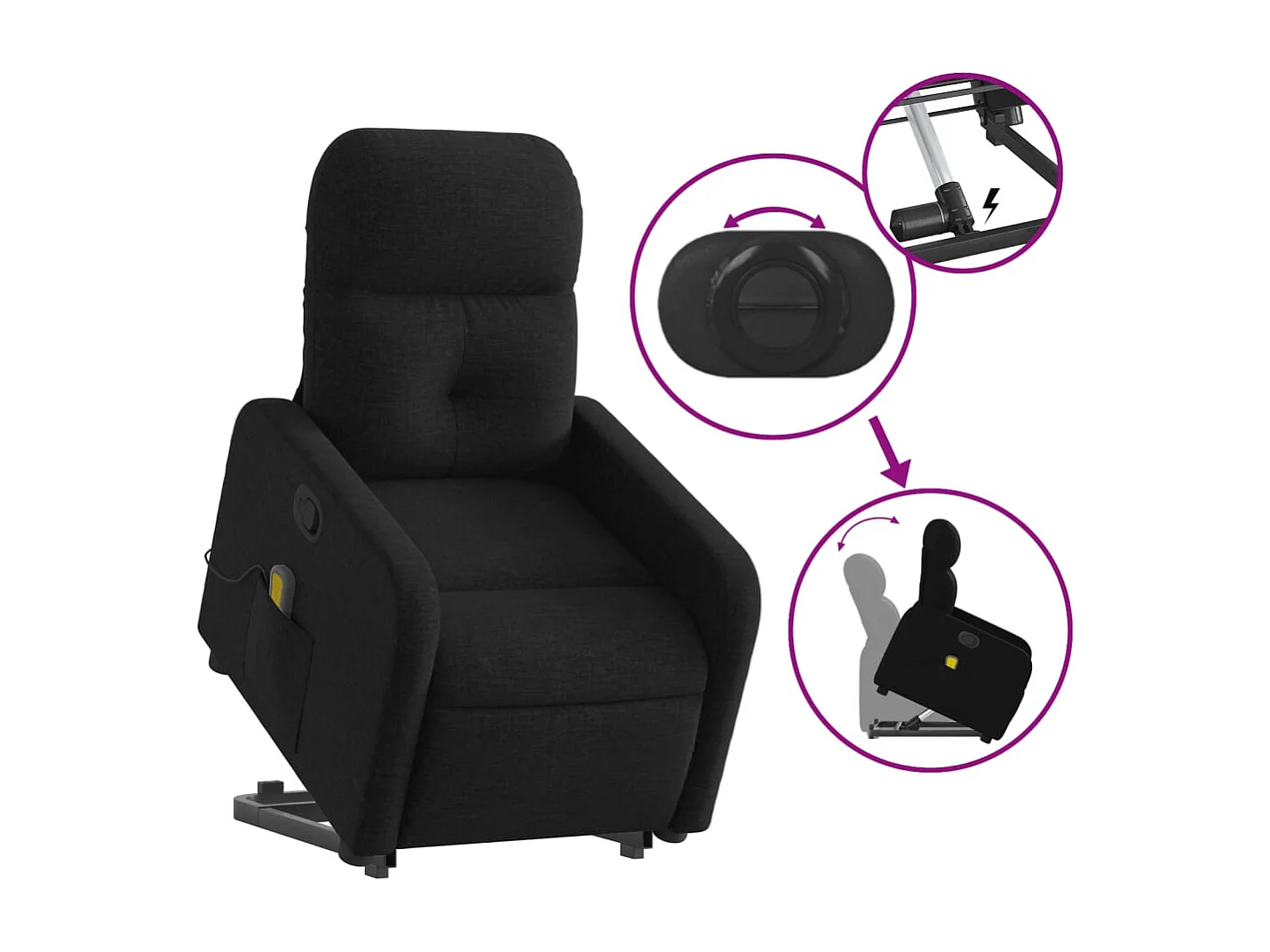 Fauteuil de relaxation TV tissu noire 66 x 89 x 96 cm DEC027070