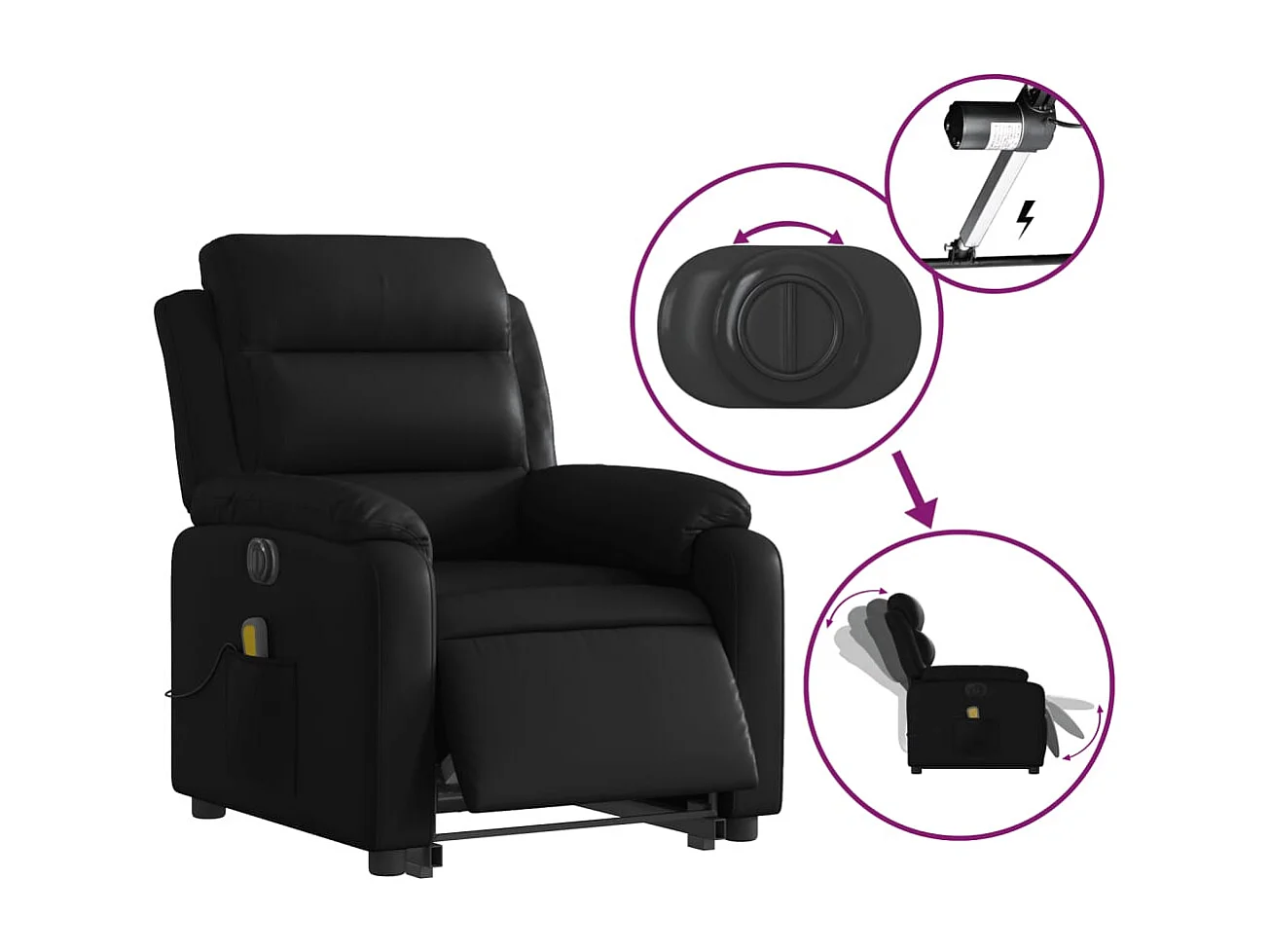Fauteuil de relaxation fonction PVC noire 75 x 92.5 x 100 cm DEC027798