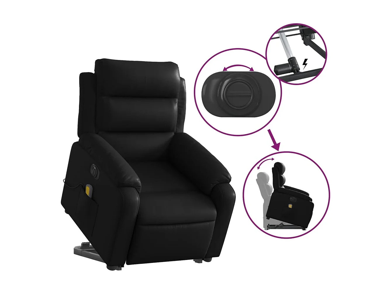 Fauteuil de relaxation fonction PVC noire 75 x 92.5 x 100 cm DEC027798