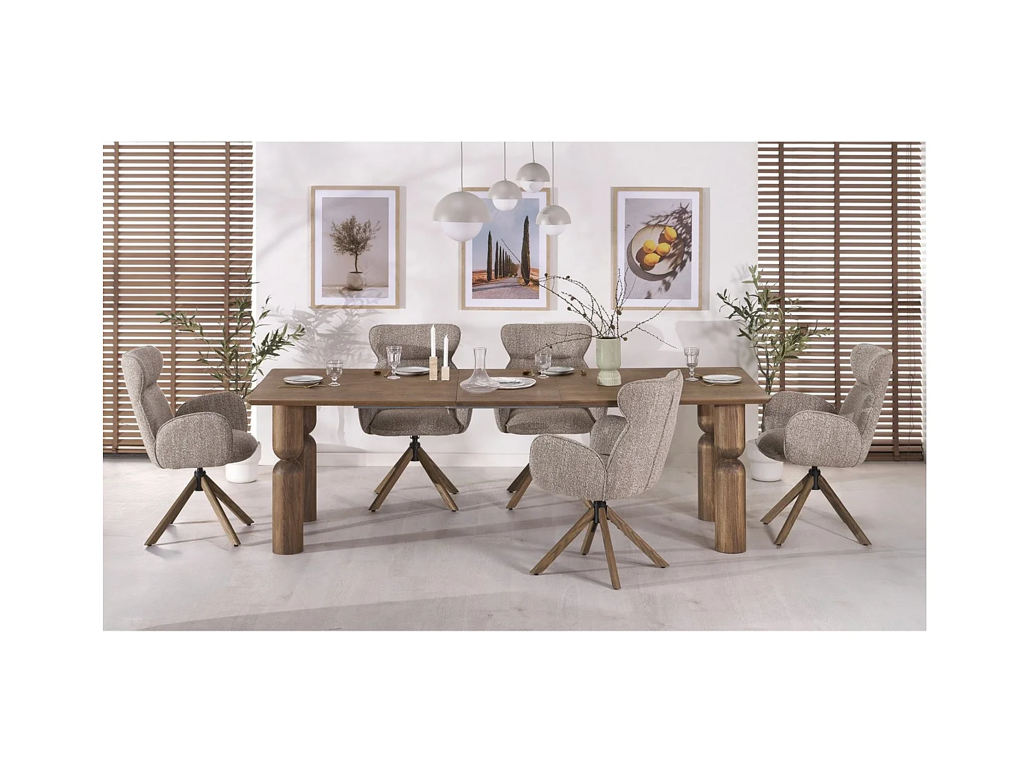 Table à manger Melton (101 x 200-300)/Bois massif et MDF/Extensible/Marron