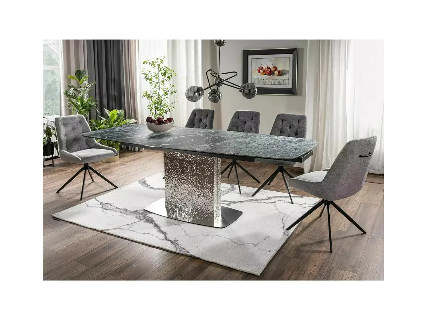 Table à manger Monkler Premium (90x160-240)/Vert&Argent