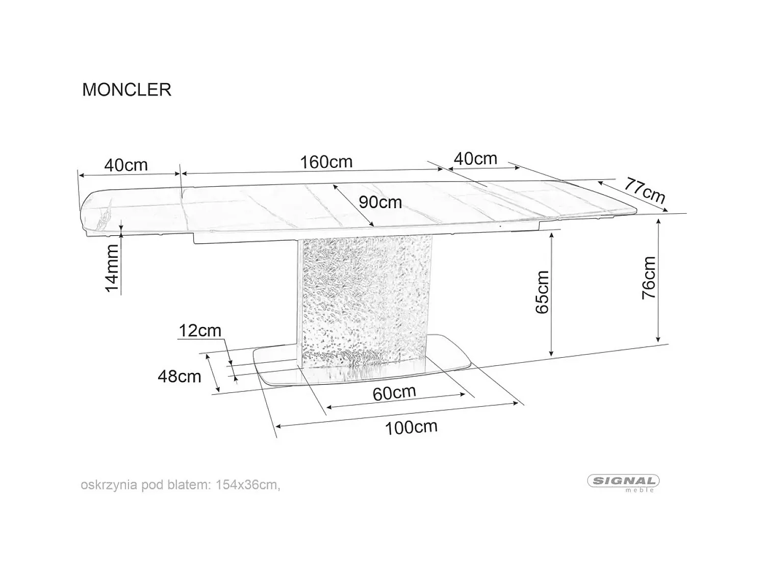 Tavolo da pranzo Monkler (90x160-240)/Ceramica e metallo/Allungabile/Nero e argento