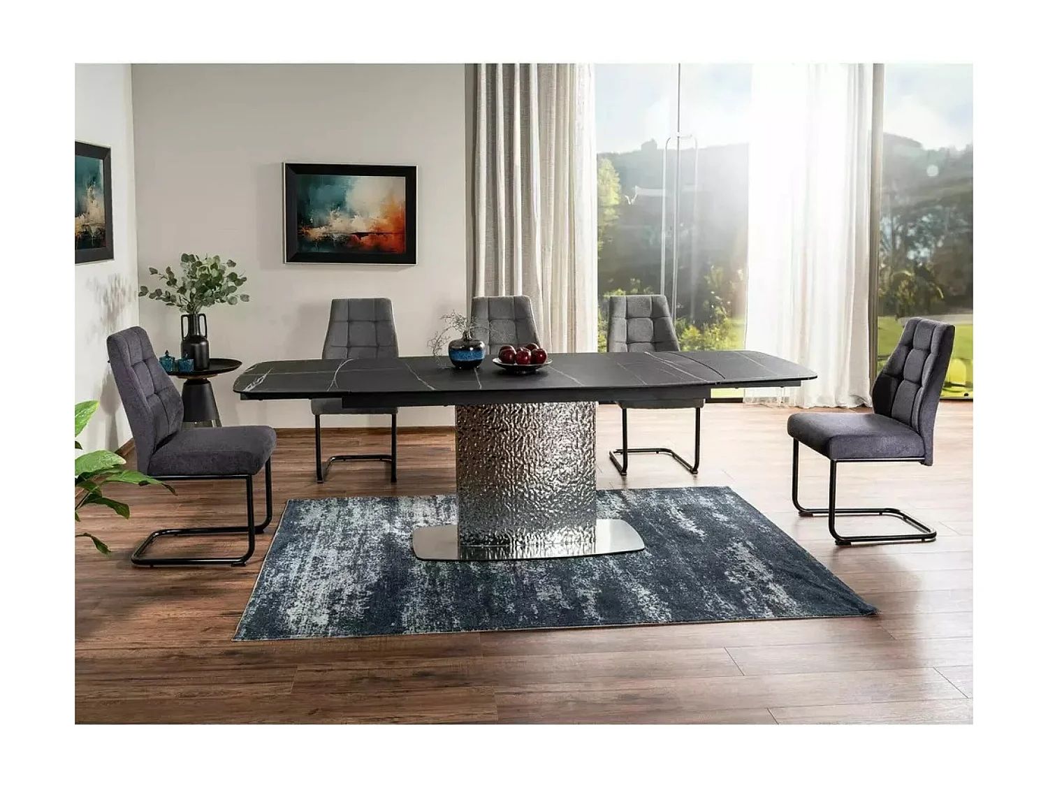 Table à manger Monkler (90 x 160-240)/Céramique et métal/Extensible/Noir et argent