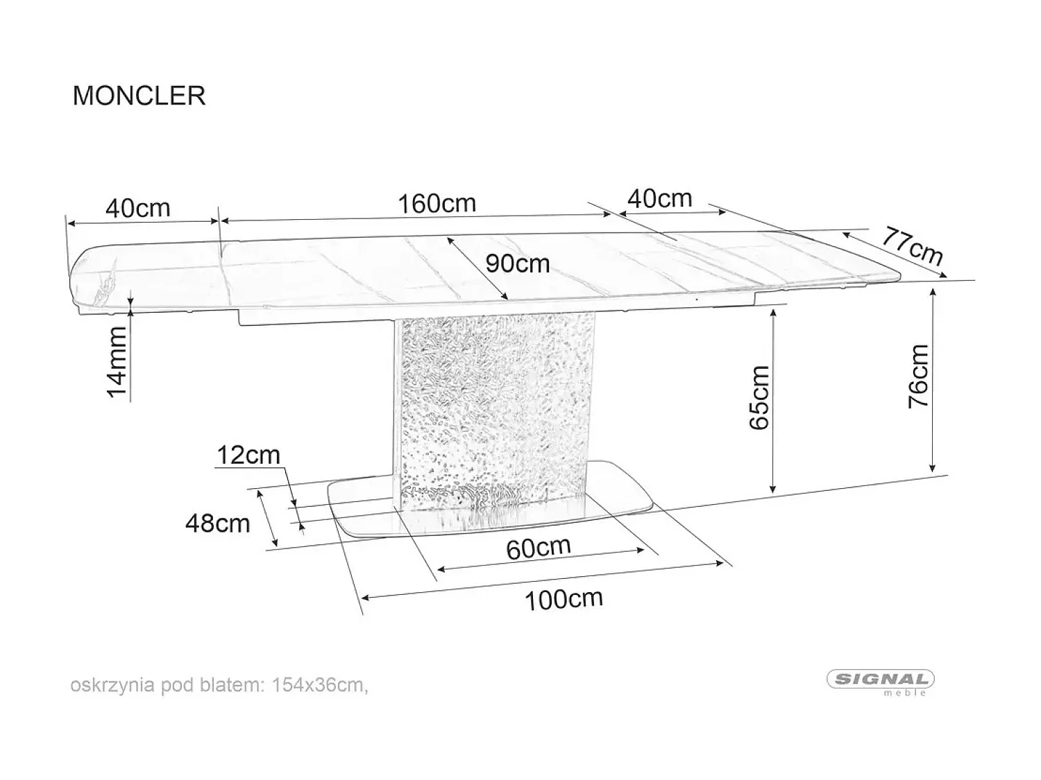 Table à manger Monkler (90 x 160-240)/Céramique et métal/Extensible/Noir et argent