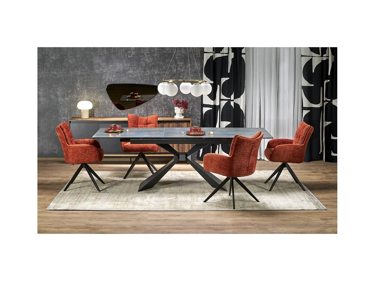 Esstisch Luciano (90x180-230)/Keramik&Metall/Erweiterbar/Schwarz