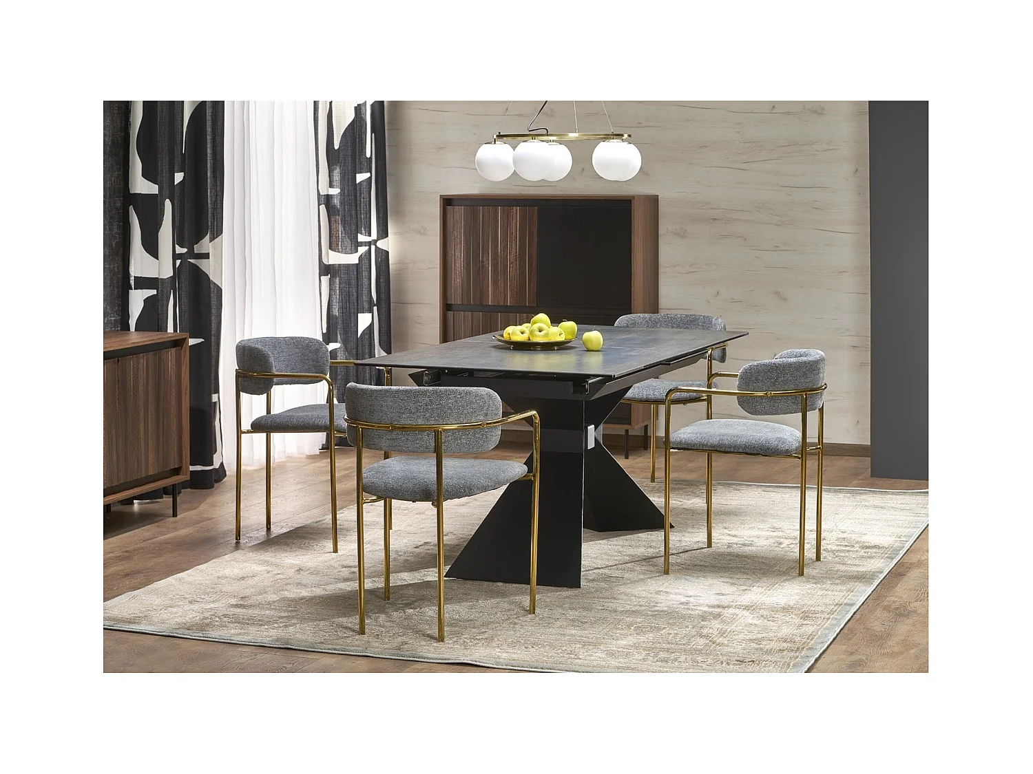 Esstisch Luciano (90x180-230)/Keramik&Metall/Erweiterbar/Schwarz