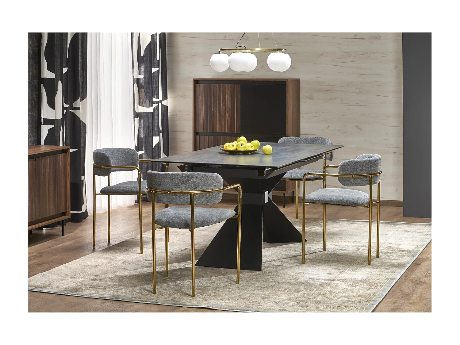 Tavolo da pranzo Luciano (90x180-230)/Ceramica e metallo/Allungabile/Nero