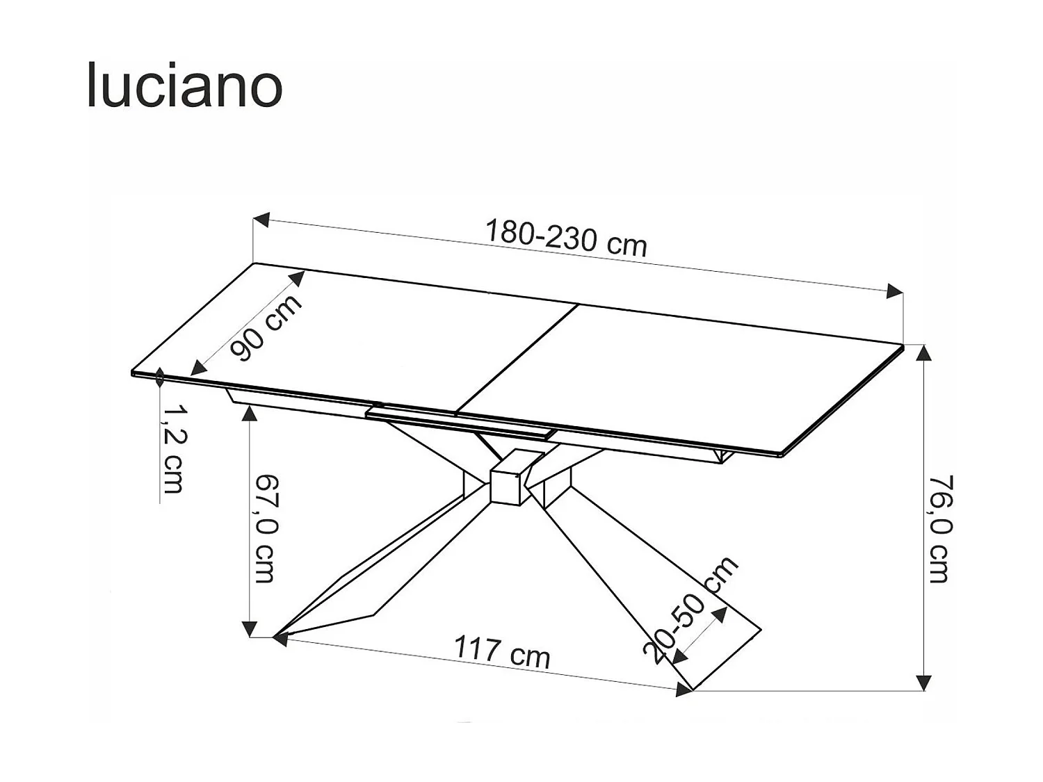Tavolo da pranzo Luciano (90x180-230)/Ceramica e metallo/Allungabile/Nero