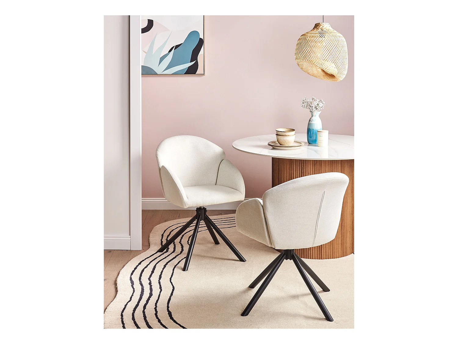 Lot de 2 chaises de salle à manger MAYBEE Tissu Blanc cassé