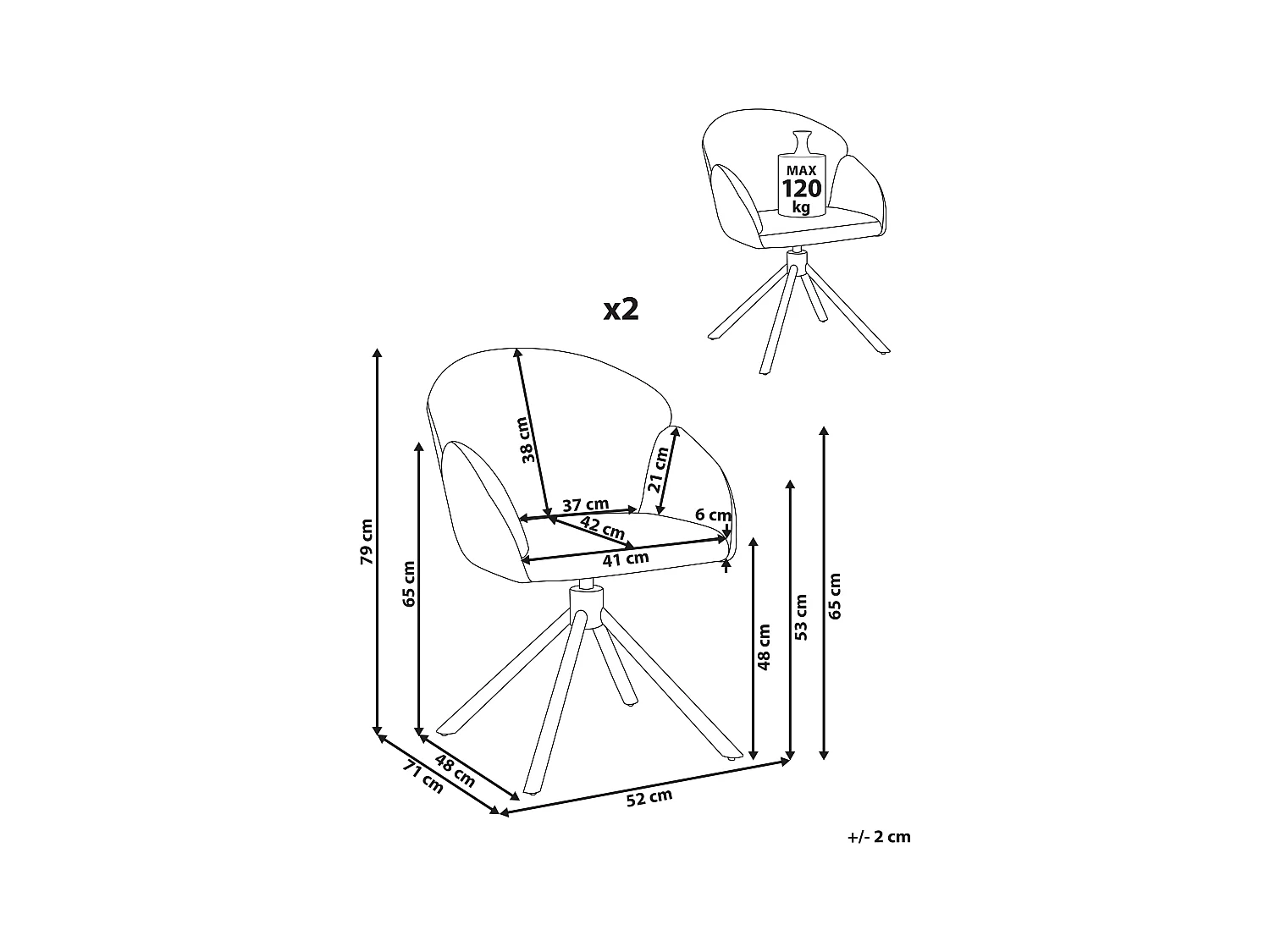 Lot de 2 chaises de salle à manger MAYBEE Tissu Blanc cassé
