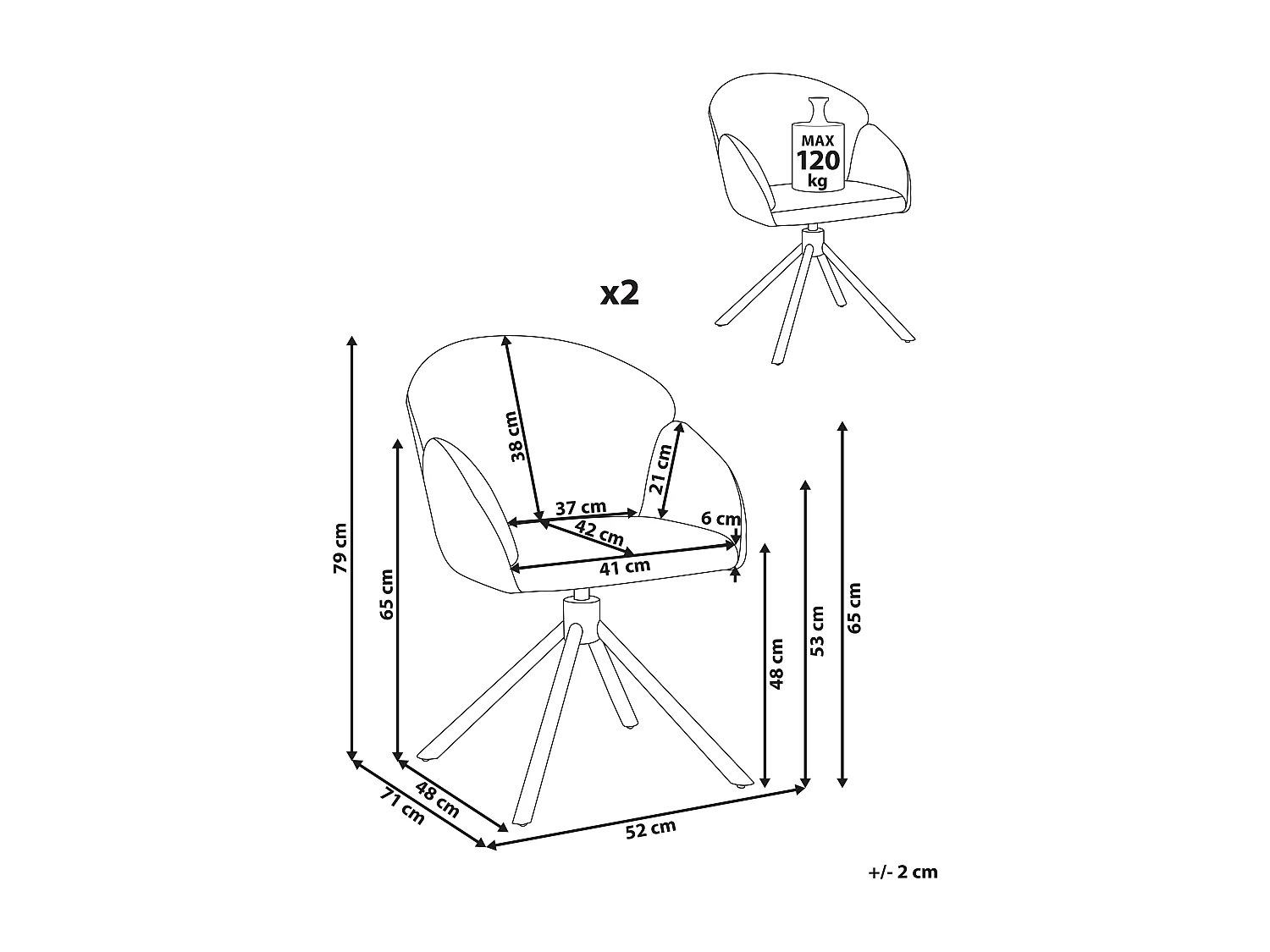 Lot de 2 chaises de salle à manger MAYBEE Tissu Blanc cassé