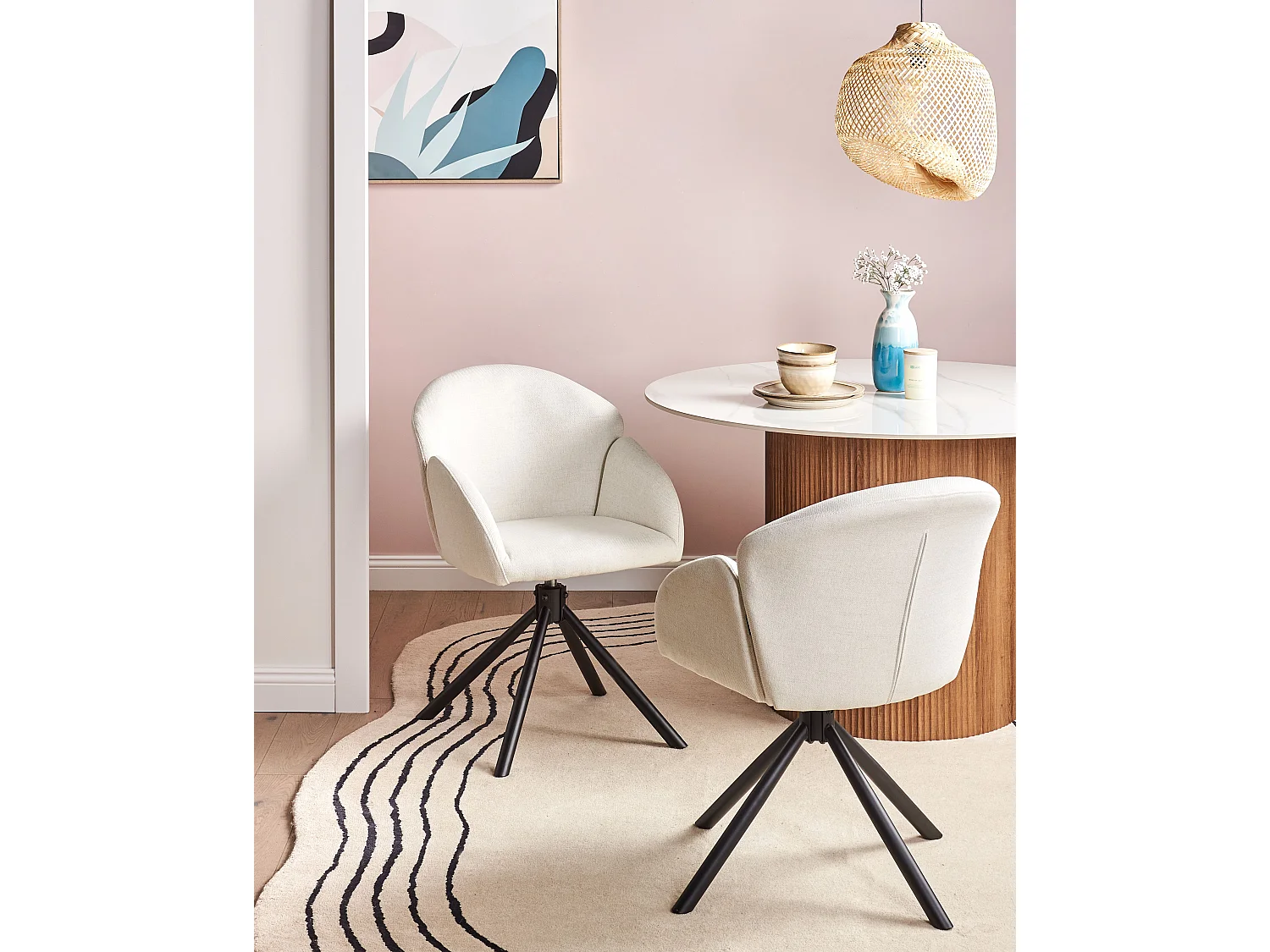 Set of 2 Dining Chairs Swivel MAYBEE Fabric Off-White