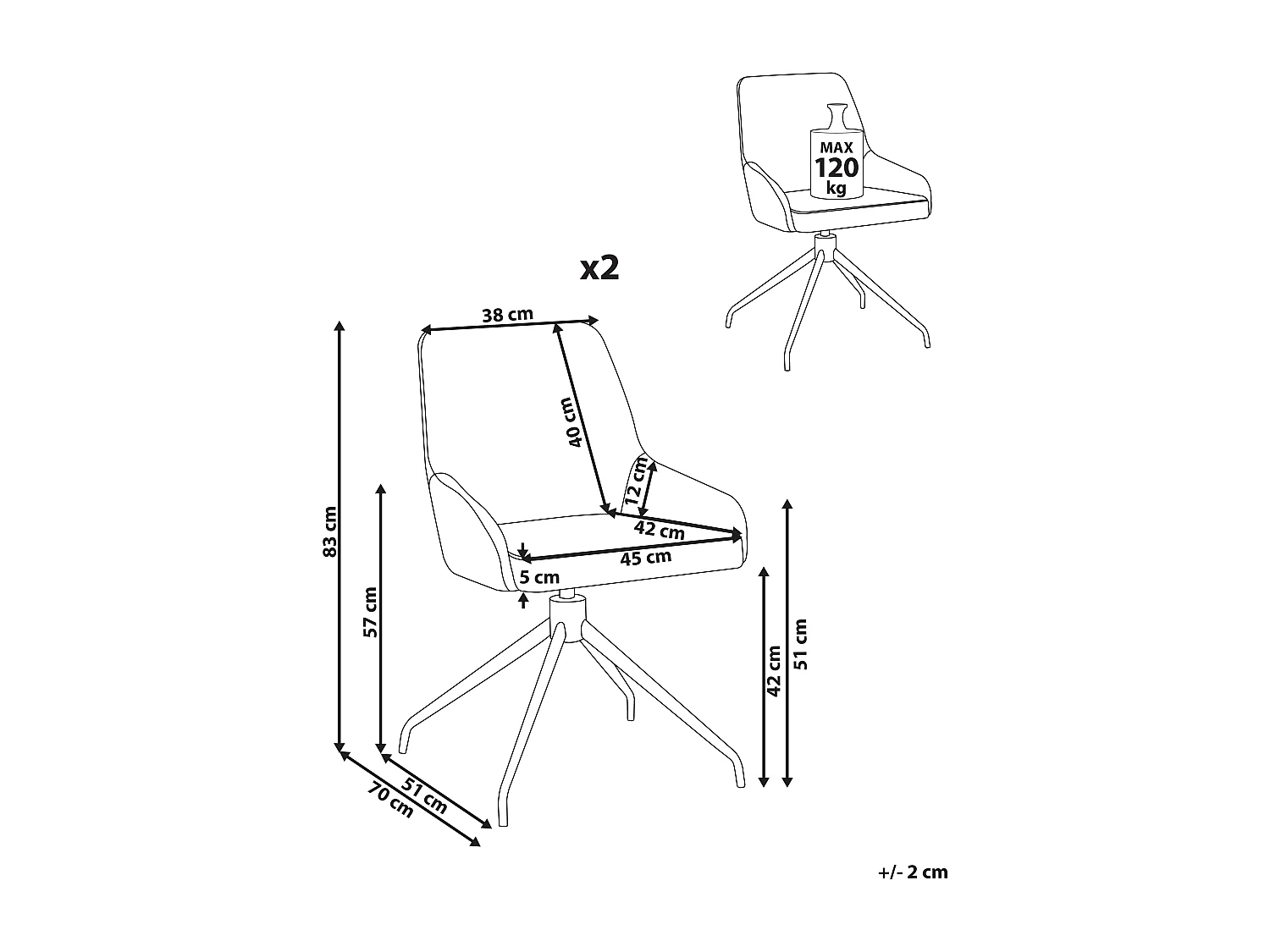 Lot de 2 chaises de salle à manger JENNER Tissu Blanc cassé