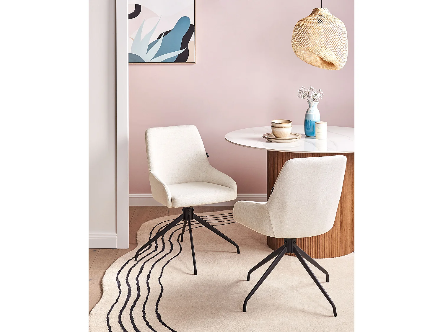 Lot de 2 chaises de salle à manger JENNER Tissu Blanc cassé