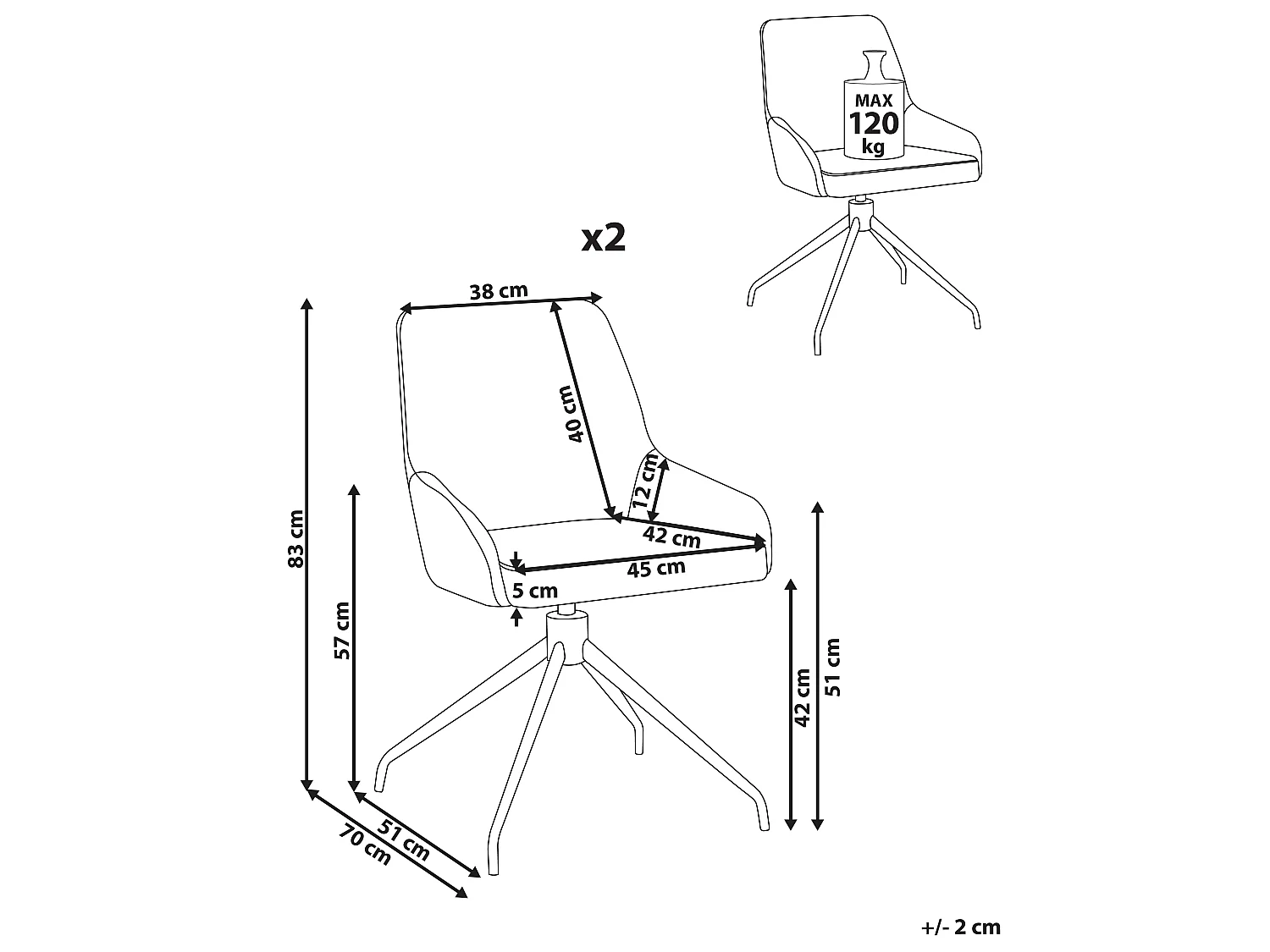 Lot de 2 chaises de salle à manger JENNER Tissu Blanc cassé