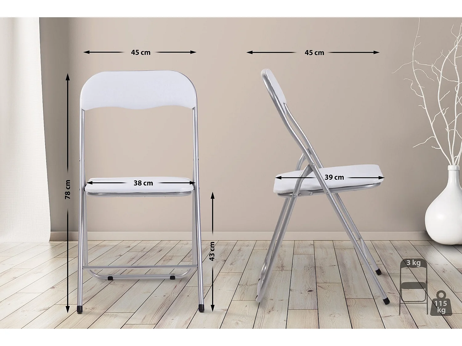 Chaise d'appoint pliable en métal argenté 45 x 45 x 78 cm 10_0003596