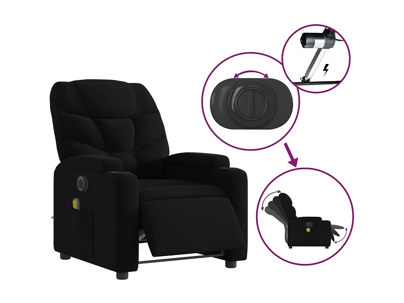 Fauteuil de relaxation TV tissu noire 74 x 89 x 100 cm DEC027234