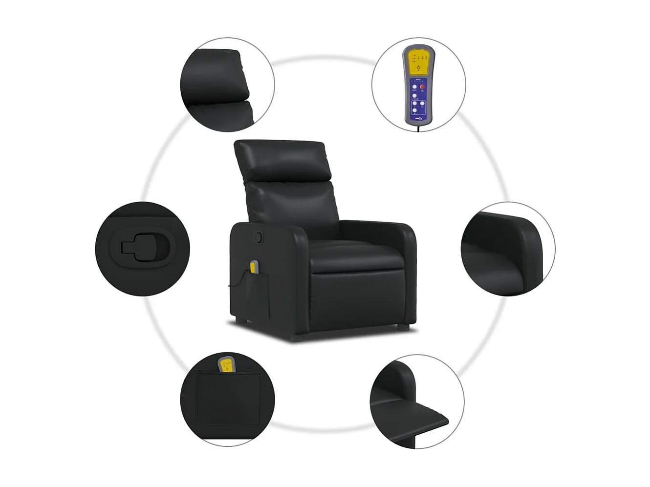 Fauteuil de relaxation TV PVC noire 66 x 89.5 x 95.5 cm DEC027032