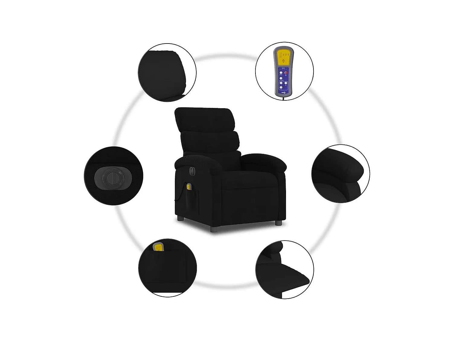 Fauteuil de relaxation TV tissu noire 70 x 92 x 99.5 cm DEC027233