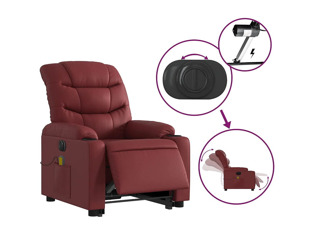 Fauteuil de relaxation fonction PVC bordeaux 75.5 x 93 x 99.5 cm DEC027840