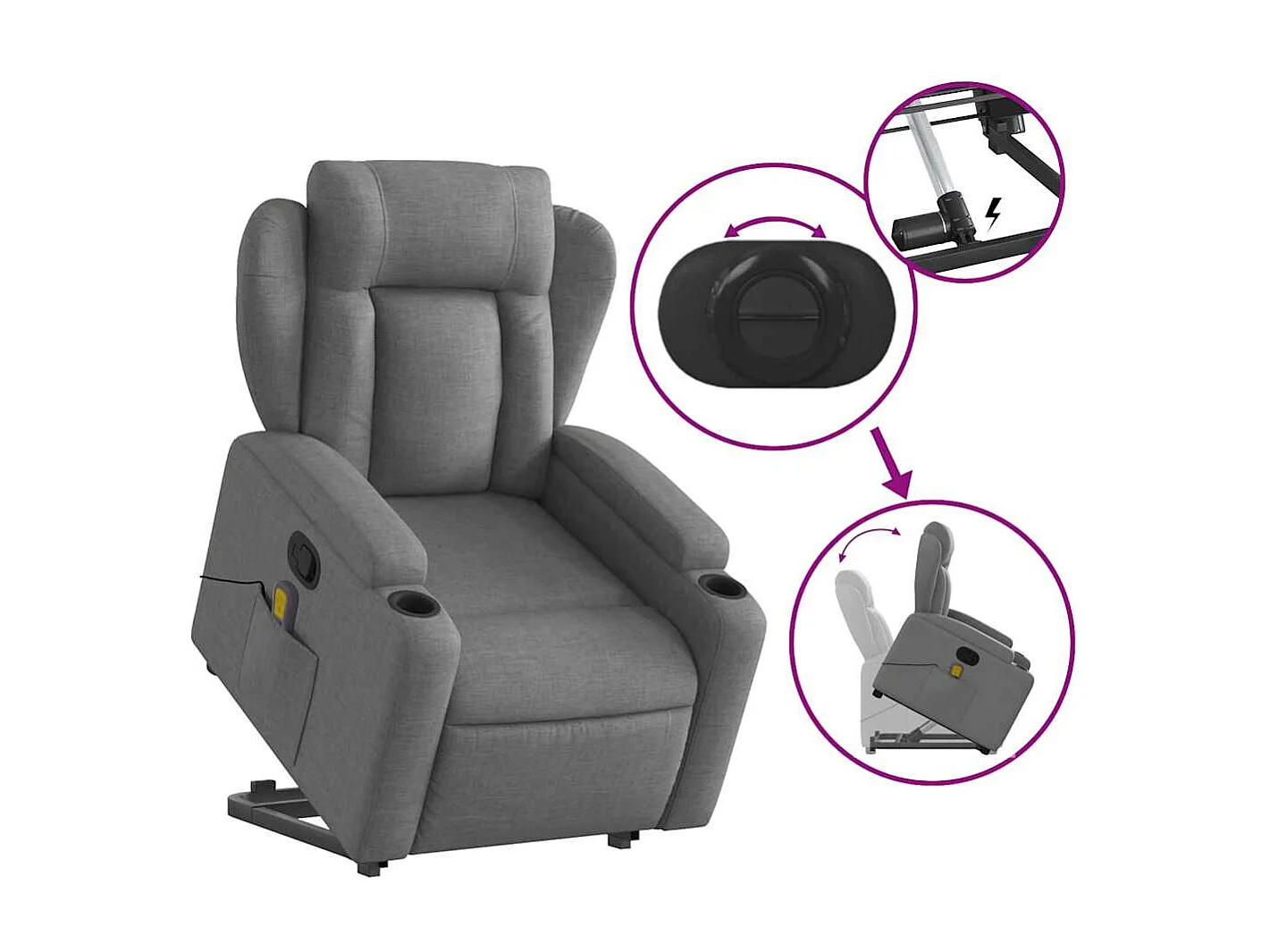 Fauteuil de relaxation TV tissu grise 77 x 94.5 x 100 cm DEC026959