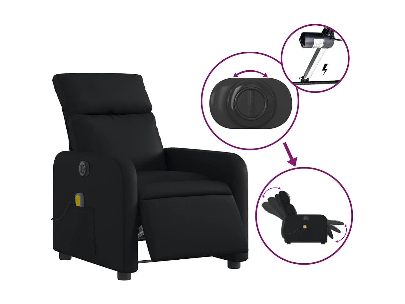 Fauteuil de relaxation TV PVC noire 66 x 89.5 x 95.5 cm DEC027220