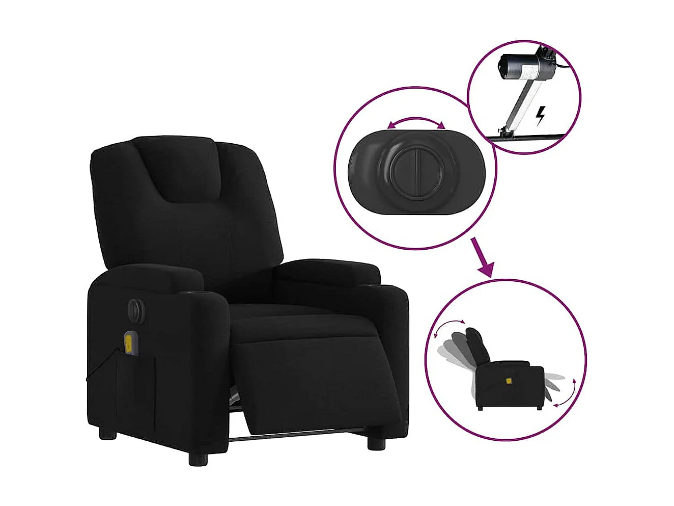 Fauteuil de relaxation TV tissu noire 74 x 88 x 97 cm DEC027235