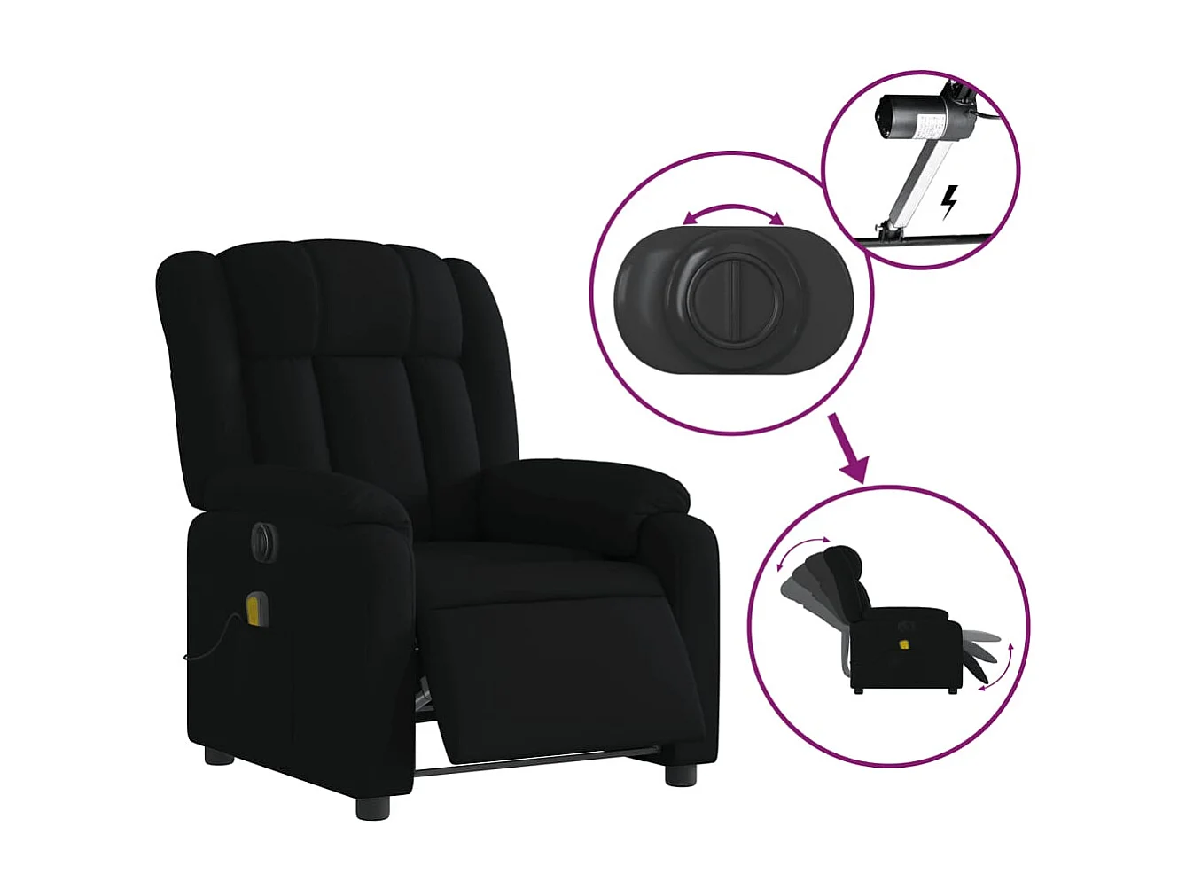Fauteuil de relaxation TV tissu noire 78 x 92 x 98 cm DEC027222