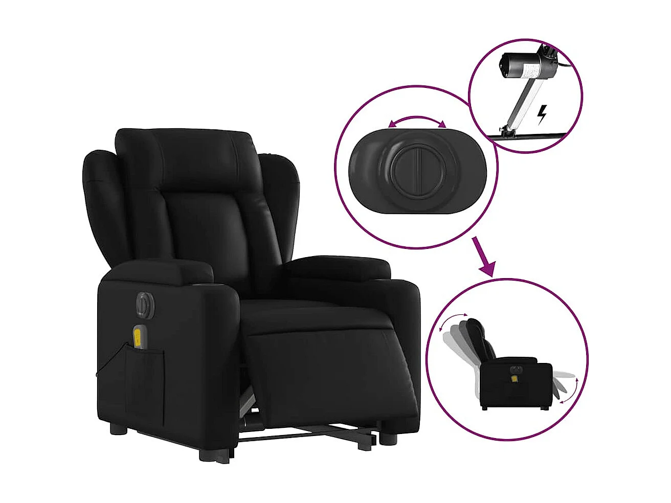 Fauteuil de relaxation fonction PVC noire 77 x 94.5 x 100 cm DEC027808