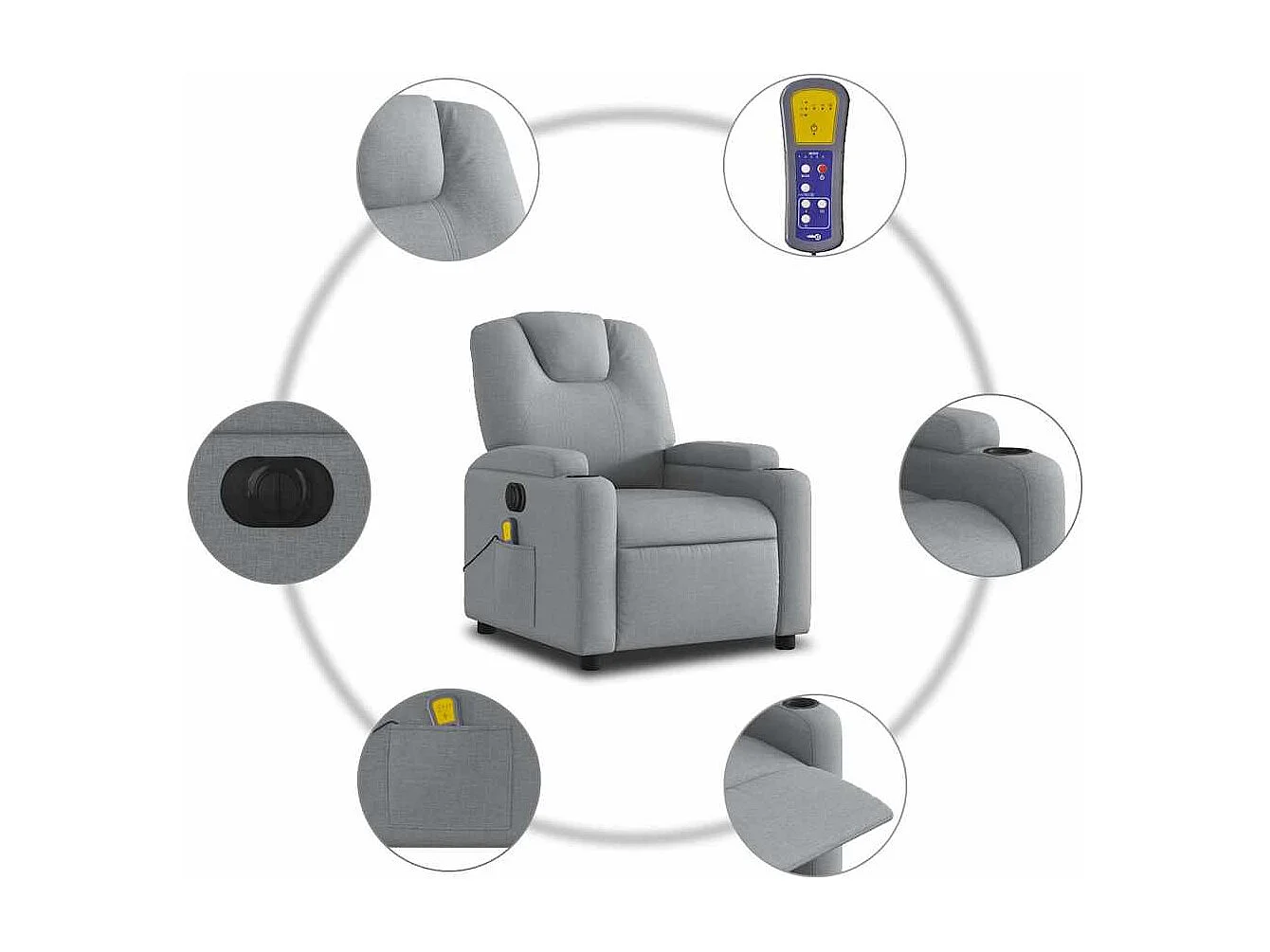 Fauteuil de relaxation TV tissu grise 74 x 88 x 97 cm DEC027156