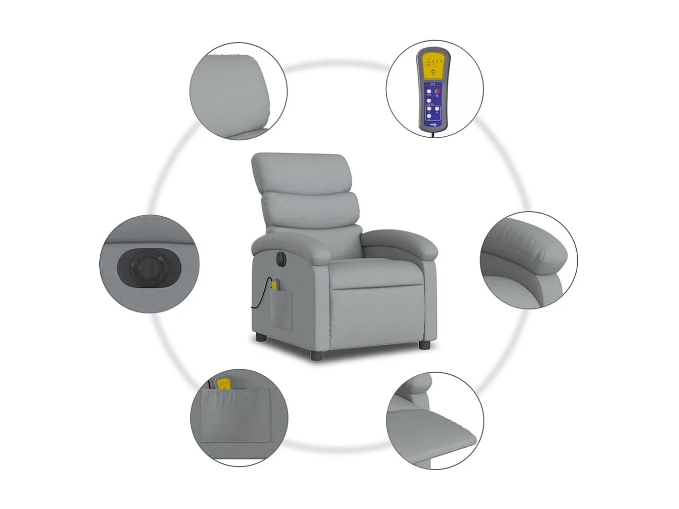 Fauteuil de relaxation TV tissu grise 70 x 92 x 99.5 cm DEC027159