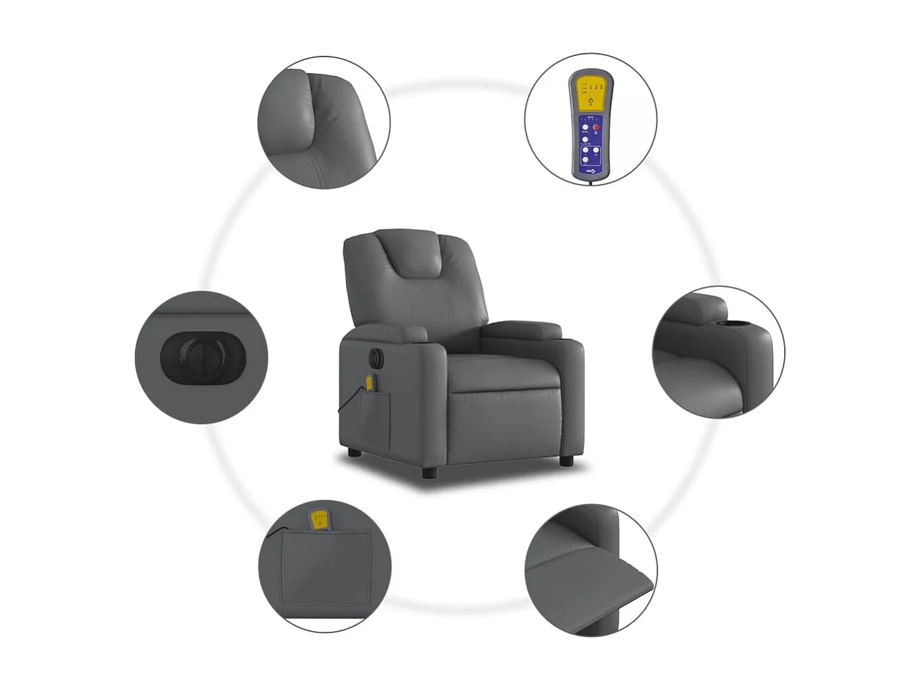 Fauteuil de relaxation TV PVC grise 74 x 88 x 97 cm DEC027176