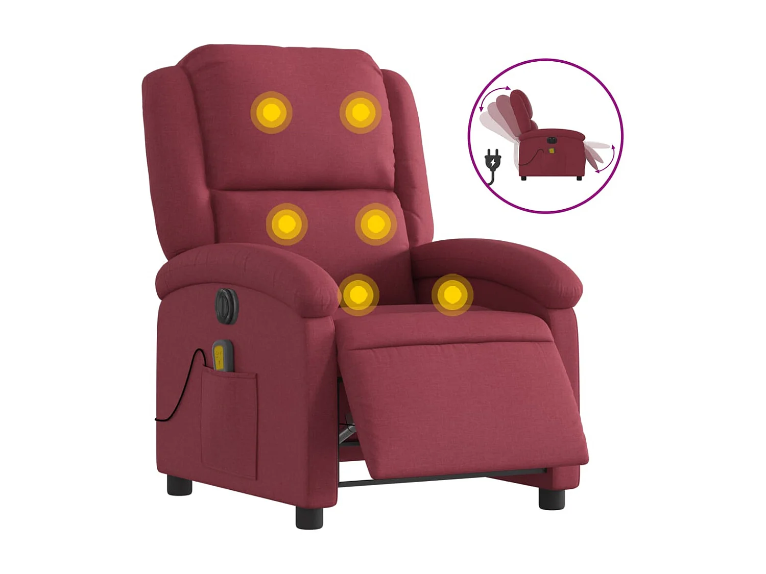 Fauteuil de relaxation TV tissu bordeaux 71 x 86.5 x 99.5 cm DEC027247